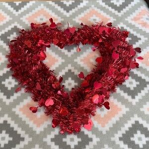 Red Heart Tinsel Wreath Valentines Day decor